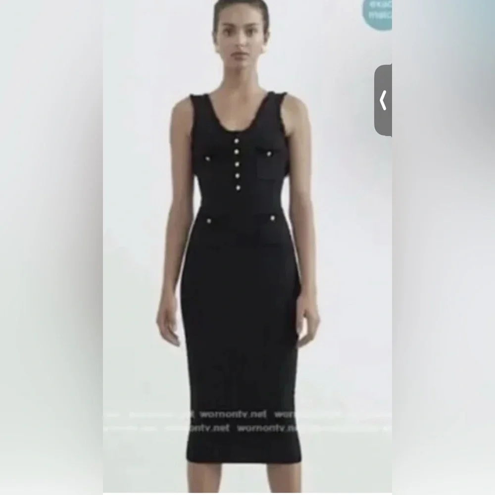 Ronny Kobo Collection Black Sheath Midi Dress gold buttons small - Picture 3 of 4